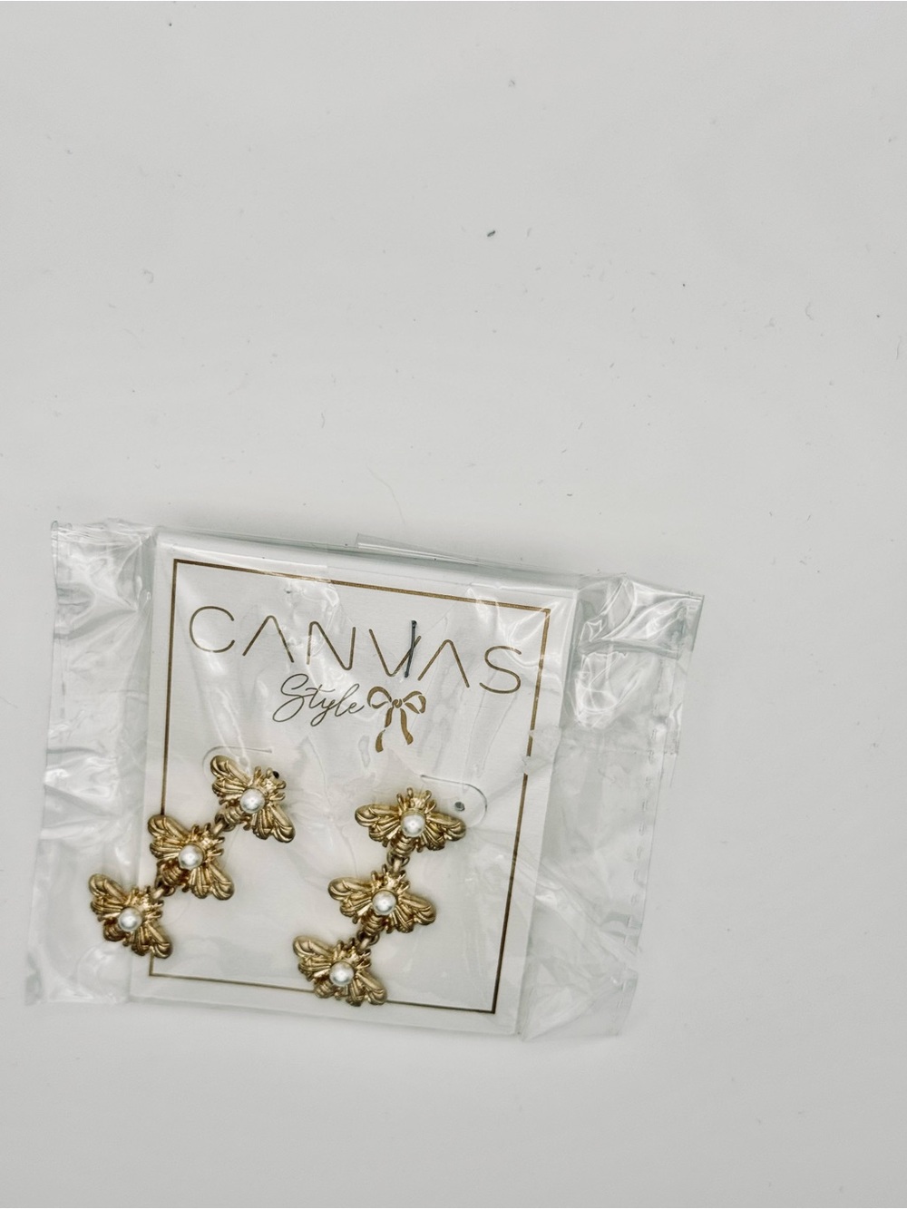 Gold Bee Drop Earrings with Pearl Detail - New - Picture 11 of 11